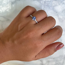Load image into Gallery viewer, 0.95ct Round Blue Sapphire Ring with Diamond Accents in 18K White Gold