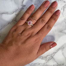 Load image into Gallery viewer, 1.25ct Oval Pink Sapphire Ring with Diamond Halo in 18K Rose Gold