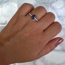 Load image into Gallery viewer, 1.06ct Oval Unheated Blue Sapphire Ring with Diamonds in 18K White Gold