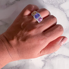 Load image into Gallery viewer, Multicolor Sapphire Ring with Diamond Halo in 18K White Gold