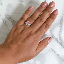 Load image into Gallery viewer, 0.85ct Oval Peach Sapphire with Diamond Halo in 18K White Gold