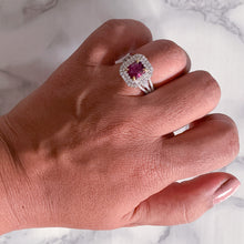 Load image into Gallery viewer, 2.00ct Cushion Ruby Ring with Double Diamond Halo in 18K White Gold