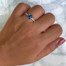 Load image into Gallery viewer, 1.85ct. Unheated Cushion EGL Certified Blue Sapphire Ring with Diamond Accents in 18K White Gold