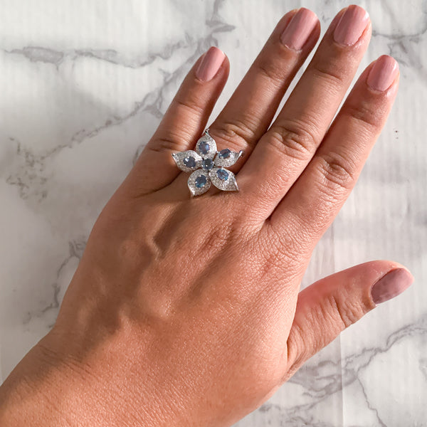 2.01ctw Oval Alexandrite Ring with Diamond Accents in 18K White Gold