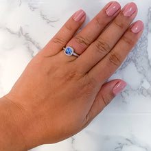 Load image into Gallery viewer, 1.36ct Cushion Blue Sapphire Ring with Diamond Halo in 14K White Gold
