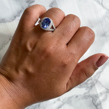 Load image into Gallery viewer, 3.37ct Oval Tanzanite Ring with Diamond Halo in 14K White Gold