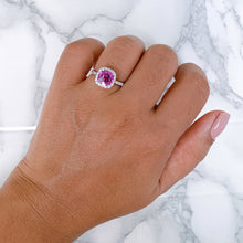Load image into Gallery viewer, 1.72ct Cushion Pink Sapphire Ring with Diamond Halo in 18K White Gold