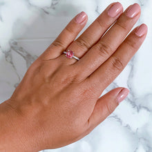 Load image into Gallery viewer, 1.28ct Unheated Round EGL Certified Padparadscha Ring with Diamond Accents in 18K White Gold