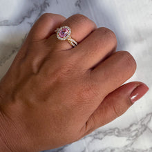 Load image into Gallery viewer, 1.25ct Oval Pink Sapphire Ring with Diamond Halo in 18K Rose Gold