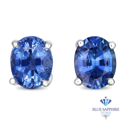 0.96ctw Oval Blue Sapphire Earrings in 14K White Gold