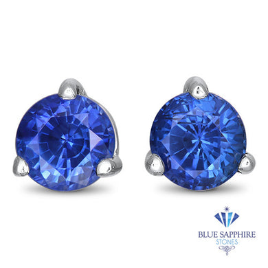 1.05ctw Round Blue Sapphire Earrings in 14K White Gold
