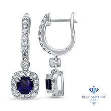 Load image into Gallery viewer, 1.73ctw Round Blue Sapphire Earrings with diamond halo in 18K White Gold
