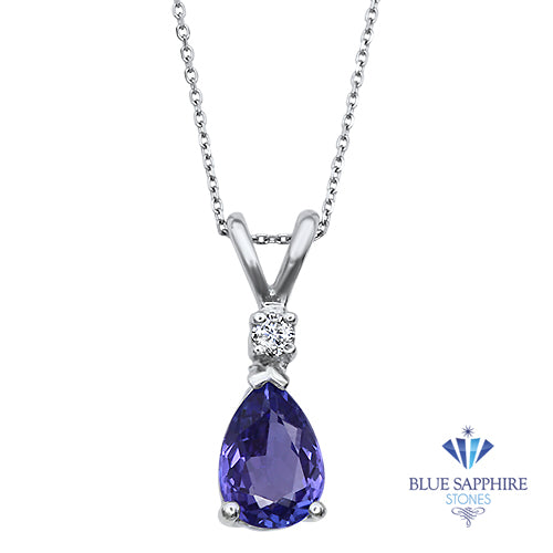 1.56ct Pear Shaped Tanzanite Pendant with 0.06ctw Diamond Accent in 14K White Gold