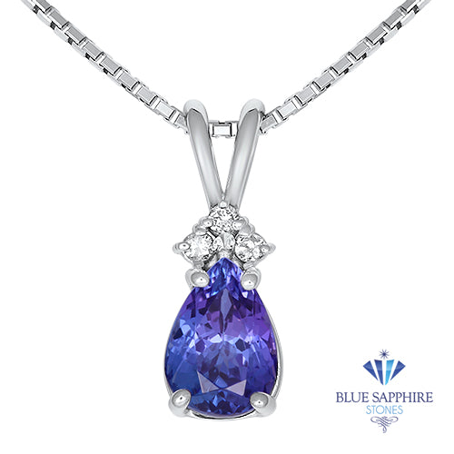 1.67ct Pear Shaped Tanzanite Pendant with 0.05ctw Diamond Accents in 14K White Gold