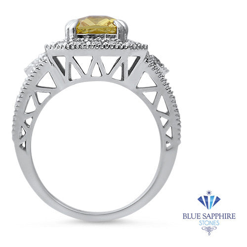 3.64ct Radiant Yellow Sapphire Ring with Diamond Halo in 18K White Gold