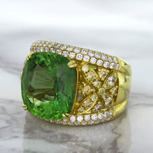 Load image into Gallery viewer, 10.07ct Cushion Tourmaline Ring with Diamond Accents in 18K Yellow Gold
