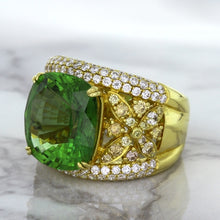 Load image into Gallery viewer, 10.07ct Cushion Tourmaline Ring with Diamond Accents in 18K Yellow Gold
