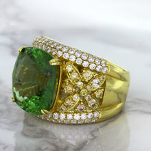 Load image into Gallery viewer, 10.07ct Cushion Tourmaline Ring with Diamond Accents in 18K Yellow Gold
