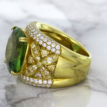 Load image into Gallery viewer, 10.07ct Cushion Tourmaline Ring with Diamond Accents in 18K Yellow Gold
