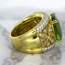 Load image into Gallery viewer, 10.07ct Cushion Tourmaline Ring with Diamond Accents in 18K Yellow Gold
