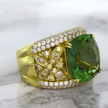 Load image into Gallery viewer, 10.07ct Cushion Tourmaline Ring with Diamond Accents in 18K Yellow Gold
