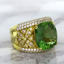 Load image into Gallery viewer, 10.07ct Cushion Tourmaline Ring with Diamond Accents in 18K Yellow Gold
