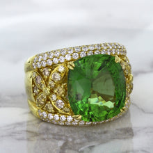 Load image into Gallery viewer, 10.07ct Cushion Tourmaline Ring with Diamond Accents in 18K Yellow Gold
