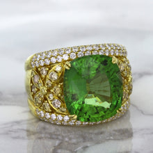 Load image into Gallery viewer, 10.07ct Cushion Tourmaline Ring with Diamond Accents in 18K Yellow Gold
