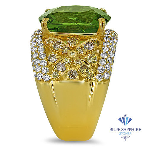10.07ct Cushion Tourmaline Ring with Diamond Accents in 18K Yellow Gold
