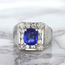 Load image into Gallery viewer, 2.82ct Cushion Blue Sapphire Ring with Diamond Halo in 14K White Gold
