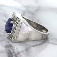 Load image into Gallery viewer, 2.82ct Cushion Blue Sapphire Ring with Diamond Halo in 14K White Gold
