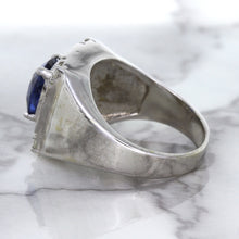 Load image into Gallery viewer, 2.82ct Cushion Blue Sapphire Ring with Diamond Halo in 14K White Gold
