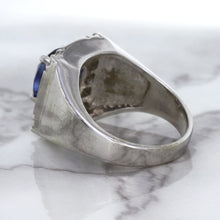 Load image into Gallery viewer, 2.82ct Cushion Blue Sapphire Ring with Diamond Halo in 14K White Gold
