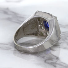 Load image into Gallery viewer, 2.82ct Cushion Blue Sapphire Ring with Diamond Halo in 14K White Gold
