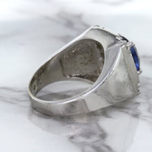 Load image into Gallery viewer, 2.82ct Cushion Blue Sapphire Ring with Diamond Halo in 14K White Gold
