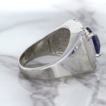 Load image into Gallery viewer, 2.82ct Cushion Blue Sapphire Ring with Diamond Halo in 14K White Gold
