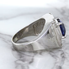 Load image into Gallery viewer, 2.82ct Cushion Blue Sapphire Ring with Diamond Halo in 14K White Gold
