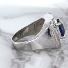 Load image into Gallery viewer, 2.82ct Cushion Blue Sapphire Ring with Diamond Halo in 14K White Gold
