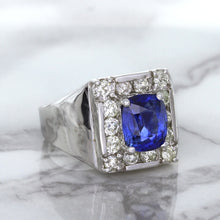 Load image into Gallery viewer, 2.82ct Cushion Blue Sapphire Ring with Diamond Halo in 14K White Gold
