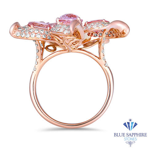 1.76ct GIA Certified Unheated Oval Padparadscha Sapphire Ring with Padparadscha and Diamond Accents in 18K Rose Gold