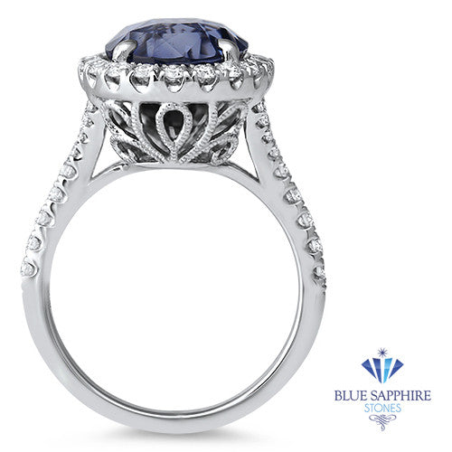 7.86ct Oval Blue Sapphirewith diamond halo in 18K White Gold