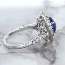 Load image into Gallery viewer, 2.07ct Heart Shape Blue Sapphire Ring with Sapphire and Diamond Halo in 18K White Gold
