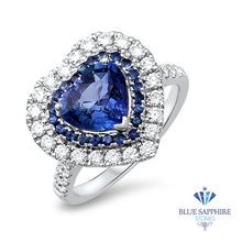 Load image into Gallery viewer, 2.39ct Heart Shape Blue Sapphire Ring with Sapphire and Diamond Halo in 18K White Gold
