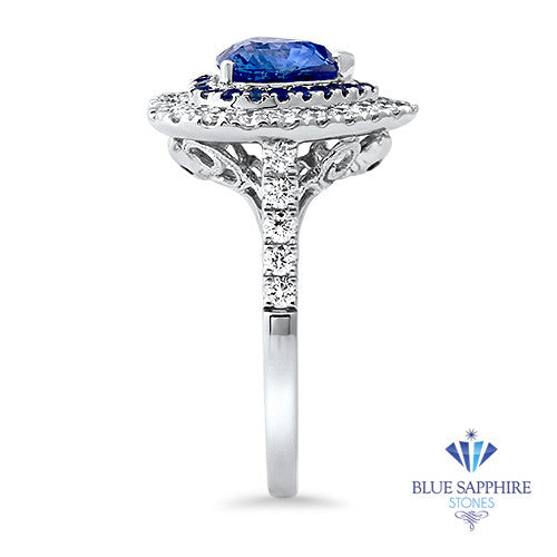 2.39ct Heart Shape Blue Sapphire Ring with Sapphire and Diamond Halo in 18K White Gold