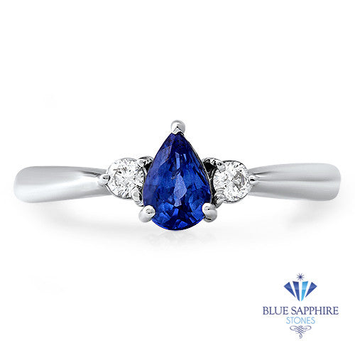 0.59ct Pear Blue Sappire Ring with diamond accents in 14K White Gold