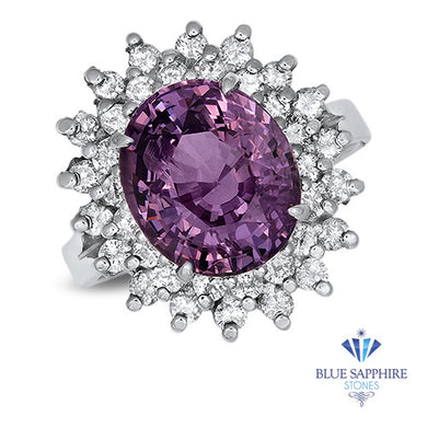 4.67ct Oval Purple Spinel Ring with Double Diamond Halo in 14K White Gold