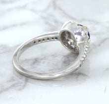 Load image into Gallery viewer, 0.91ct Round Blue Sapphire Ring with Diamond Halo in 14K White Gold
