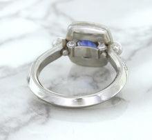 Load image into Gallery viewer, 1.56ct Oval Blue Sapphire Ring with Diamond Halo in Platinum
