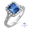 1.74ct Radiant Blue Sapphire Ring with Diamond Halo in 18K White Gold