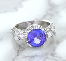 Load image into Gallery viewer, 3.12ct Round Tanzanite Ring with Diamond Halo in 14K White Gold
